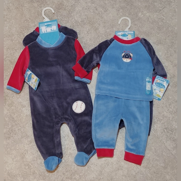 3-6 months, 3 piece set, "bon bebe" velour, blue & red "all star" baseball - Picture 1 of 7
